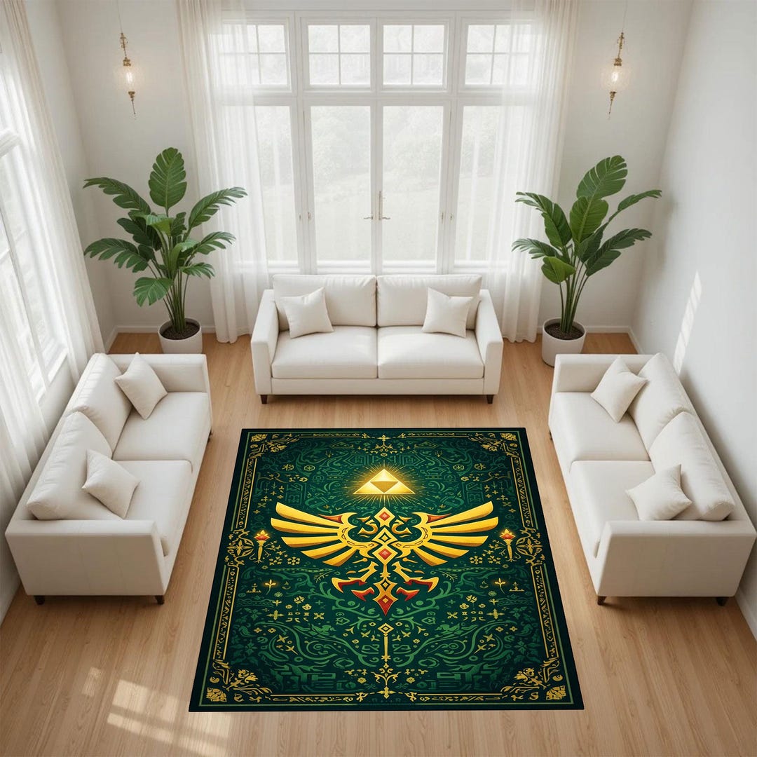 Hylian Crest Rug, Triforce Gamer Carpet, Legend Inspired Fantasy Room ...
