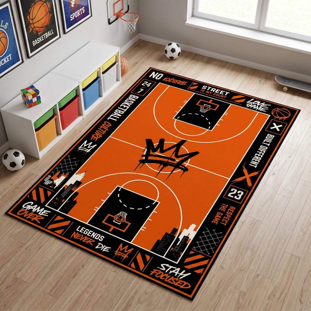 Nba Area Rugs Basketball Court Area Rug, Streetball Room Decor Carpet, Urban Sports ...