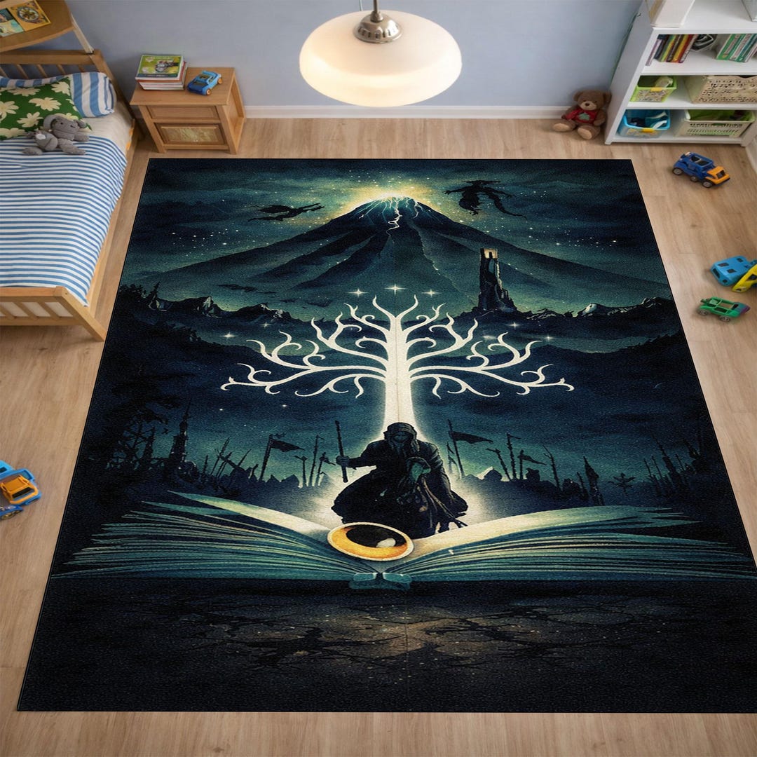 Epic Fantasy Tree Rug, Dark Fantasy Landscape Rug, Magic Tree of Light ...
