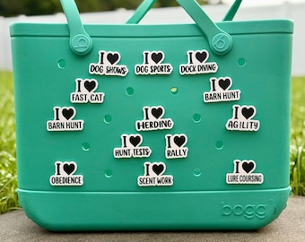 Portachiavi/ciondolo sportivo "I Love Dog" stampato in 3D (accessorio per borsa Bogg)