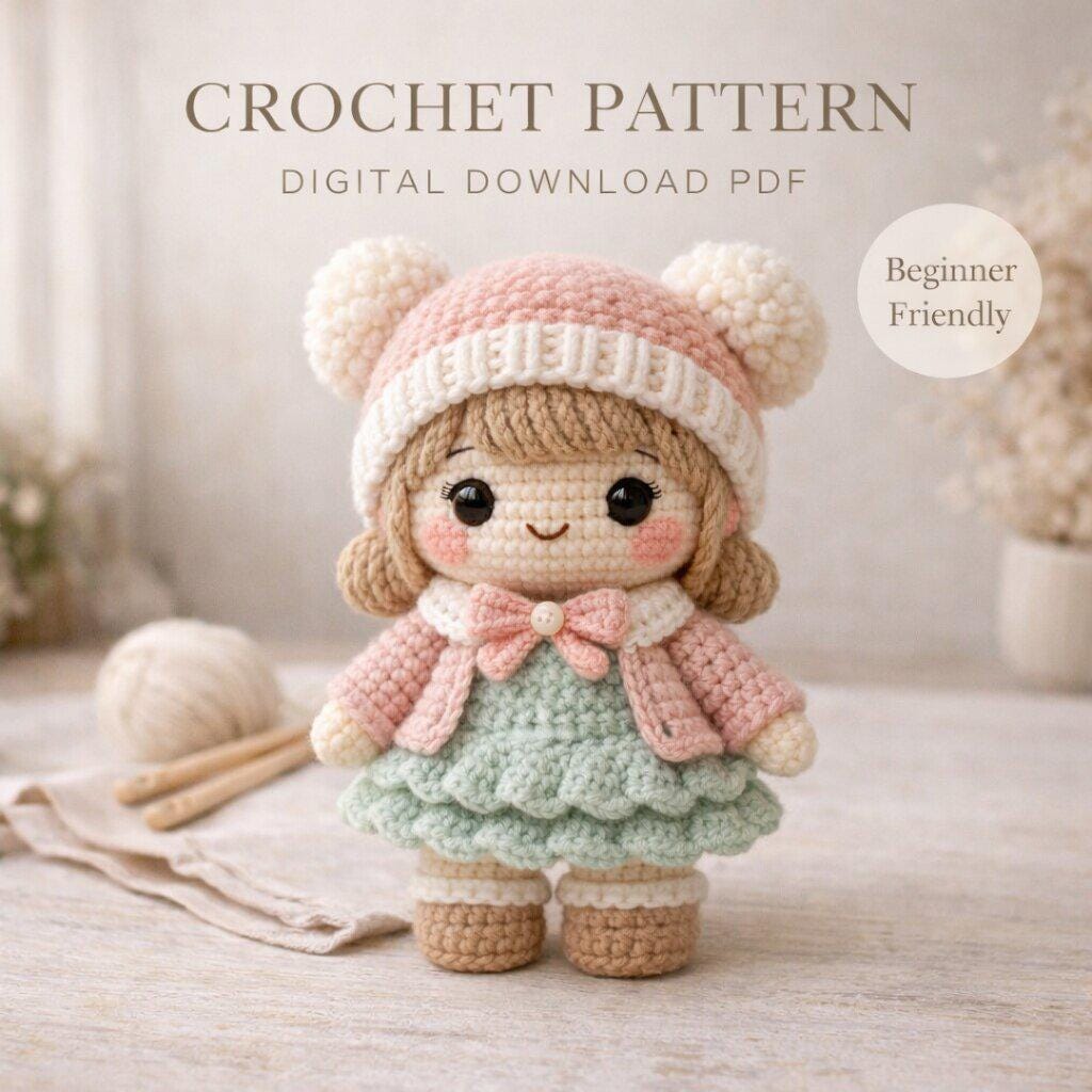 38 Crochet Kawaii Patterns with Keychains, Amigurumi, Hats, and Coasters 19 Amigurumi Doll Kawaii Cute Doll Pattern Easy Crochet Toy
