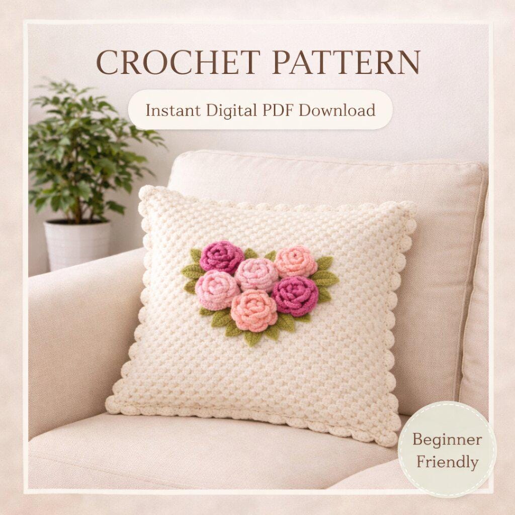 Crochet Flower Pillow Crochet Cushion Cover Pattern Rose