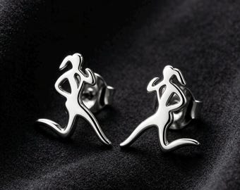 Pendientes de acero inoxidable hipoalergénicos para corredores, pendientes para correr, joyas de fitness, joyas para corredores, regalo para amantes del running.
