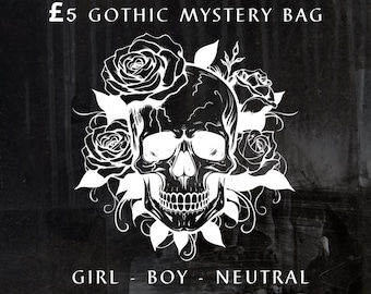 Gothic Jewellery Mystery Bag – 3 Surprise Gothic Pieces – Necklace, Earrings & Mystery Item – Bats Skulls Crosses Ghosts – Alternative Gift