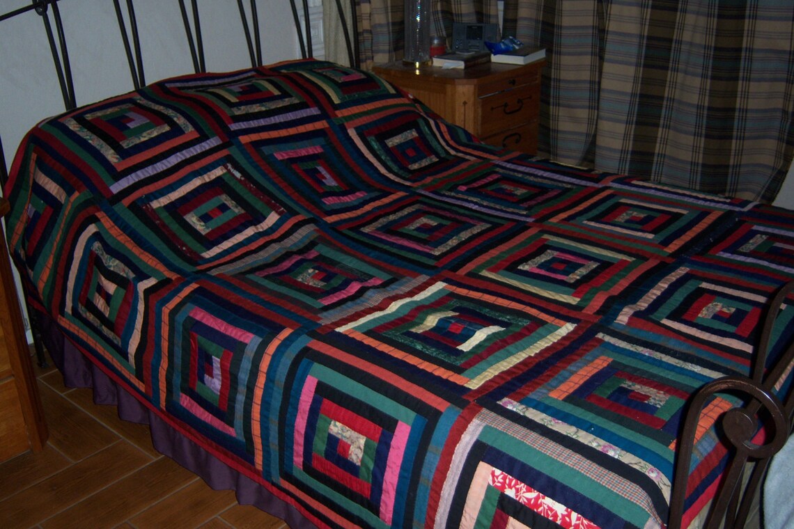 Antique Log Cabin Quilt Vibrant Colors in Wool Etsy
