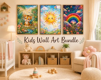 Kids Wall Art Bundle, Set of 3 Nursery Prints, Printable Wall Decor, Baby Room Decor, Digital Download