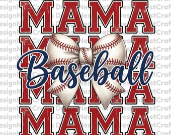 Baseball Mama PNG, Design maglietta da baseball Mama, Sublimazione mamma sportiva PNG, Grafica fiocco da baseball, File di taglio Cricut
