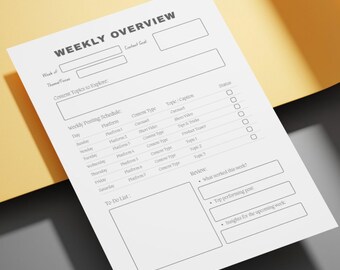 Plantilla de Canva para planificador de contenido semanal / Organizador de contenido para redes sociales / Hoja de revisión y programación de publicaciones de una página / Editable