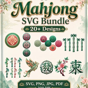 Mahjong SVG Bundle, Mahjong Pattern SVG, American Mahjong Cut Files, Mahjong Tiles Clipart, Cricut Files, Digital Download