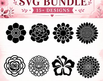 Pacchetto di oltre 15 disegni SVG di fiori, fiori carini in formato SVG, file di taglio di fiori, disegni di fiori per magliette, file vettoriali, Cricut, PNG