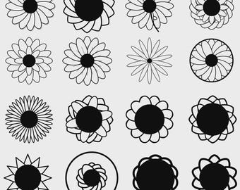 Pacchetto SVG Margherita / SVG Fiore Margherita Pulito / File di Taglio Cricut / Petali Bianchi con Centro Nero / Pacchetto SVG Linea Floreale