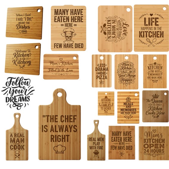 30+ Cutting Board SVG Bundle for Laser Engraving | Kitchen Quote Designs | Glowforge xTool CNC Files | Wood Engraving SVG | Instant Download