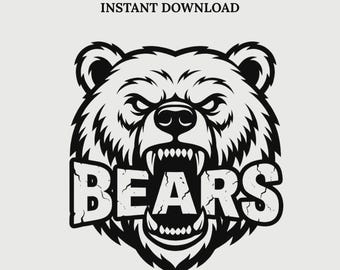 Bear SVG Aggressive Bear Head, Angry Bear Face Cut File, Black and White Bear Logo, Cricut Silhouette SVG,png pdf Instant Download