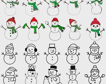 Pacchetto SVG pupazzo di neve, Clipart di pupazzo di neve natalizio carino, File di taglio di pupazzo di neve invernale per Cricut e Silhouette, Pacchetto SVG di Natale, PNG di pupazzi di neve kawaii