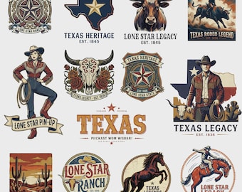 Texas PNG Bundle | Western Cowboy Rodeo Designs | Texas Pride Graphics | Vintage Americana Artwork | Digital Download