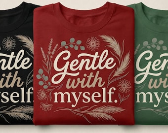 Diseño de cita SVG PNG "Amable conmigo mismo", afirmación de autocuidado de salud mental, estilo bohemio floral para Cricut, silueta, archivo de corte, descarga digital