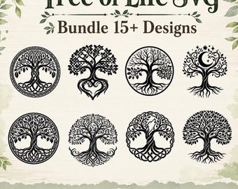 Pacchetto SVG Albero della Vita, Albero della Vita Celtico, Radici dell'Albero Genealogico, Disegni SVG a forma di cuore, Download Digitale