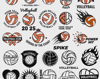 Pacchetto SVG PNG di pallavolo / Disegni di palloni da pallavolo/Clipart sportivi / File di taglio Cricut e Silhouette / Download digitale istantaneo di alta qualità