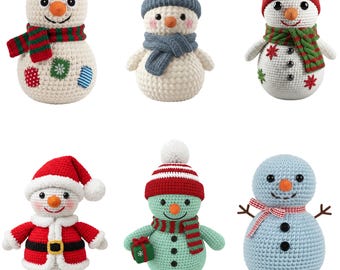 Pacchetto PNG di pupazzi di neve all'uncinetto / Set di clipart di pupazzi di neve natalizi / PNG invernali all'uncinetto / Disegni di sublimazione per le feste / Download digitale