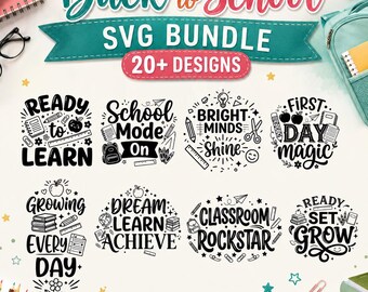 Pacchetto SVG per il ritorno a scuola, file di taglio scolastici per Cricut, SVG per magliette da insegnante, clipart per il primo giorno di scuola, download digitale