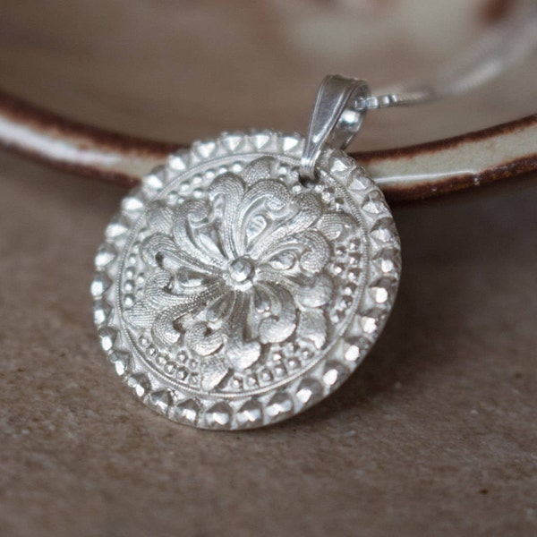 PMC pendant medallion , Flower Silver Pendant , Pure silver flower pendant , Flower necklace , Fine Silver .999 Silver Made to order