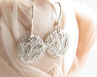 Silver earrings , PMC Silver Earrings , Pure silver , Fine Silver , Textured Silver , PMC jewelry , Everyday earrings