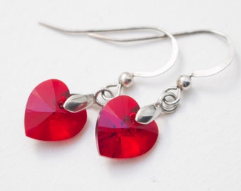 Red Heart Earrings , Valentine's Day earrings , Heart earrings , Valentine's day gift , Swarovski Crystal earrings , gift for her