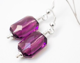 Amethyst Earrings , Amethyst Crystal Earrings , Amethyst emerald cut earrings , Purple earrings , February birthstone earrings , Geometrical
