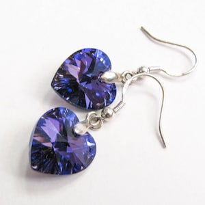 Purple Heart Earrings Swarovski Crystal Heliotrope Valentine&#39;s Day Gift