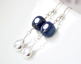 Lapis Lazuli earrings , Sterling Silver Lapis Lazuli earrings , Lapis Earrings , Silver Teardrop earrings , Denim blue Lapis Lazuli
