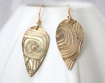 Golden Bronze earrings , Goldie Bronze , Textured leaf shape earrings , geometrical earrings , Gift for her , Mother's Day gift , everyday