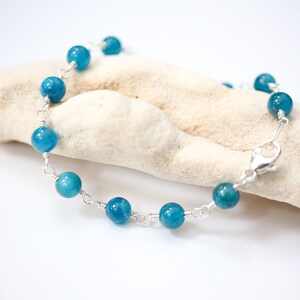 Blue Apatite Bracelet or Anklet , Natural Apatite Sterling Silver bracelet , blue adjustable wire wrapped bracelet , Apatite Sterling Silver