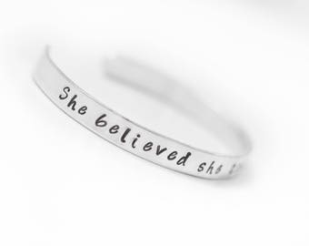 She believed she could so she did Bracelet, Stamped Cuff Bracelet, Inspirational Bracelet, milestone achievement gift, motivation, stackable