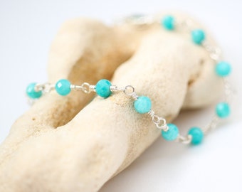 Amazonite Bracelet or Anklet , Natural Amazonite Sterling Silver bracelet , adjustable wire wrapped bracelet , Amazonite baby blue green