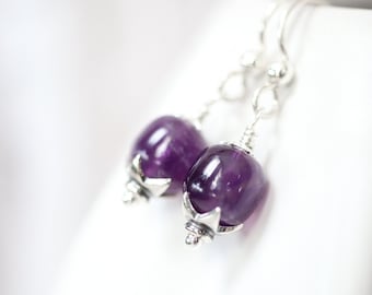 Amethyst Ohrringe, Natürliche Amethyst Ohrringe, Lila Ohrringe, Februar Geburtsstein Ohrringe, Jeden Tag, Birthstone Ohrringe