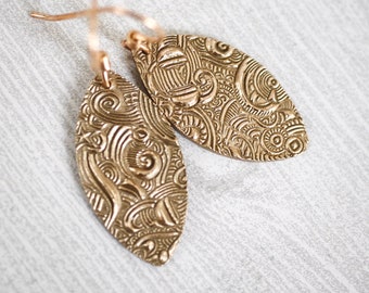 Golden Bronze earrings , Goldie Bronze , Textured leaf shape earrings , geometrical earrings , Gift for her , Mother's Day gift , everyday