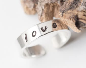 LOVE Ring Adjustable , Stamped Sterling Silver Ring, Band , adjustable ring , minimalist ring , minimalist jewelry , Valentine's day gift