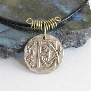 E , Monogram Pendant "E", Wax seal Pendant , Personalized jewelry , E Initial , Bronze , Metal Clay , Initial necklace E