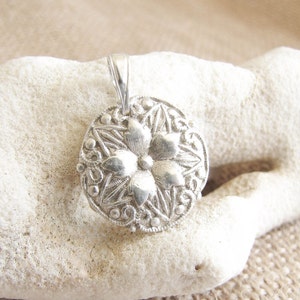 Silver Flower Pendant , Fine silver , Floral pendant , Flower necklace , .999 Silver , Minimalist image 1