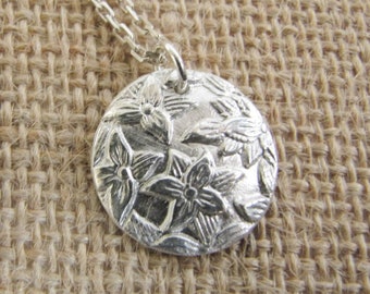 Gardenia Silver Necklace , Pure silver Floral pendant , Flower pendant , Fine Silver .999 Silver , PMC jewelry , PMC necklace , metal clay