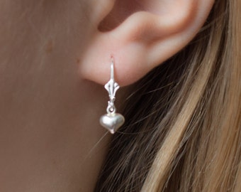 Heart Kids' Earrings Leverback , Leverback Earrings , Heart earrings , Heart earrings for girls , Sterling Silver Earrings , Girl's Gift