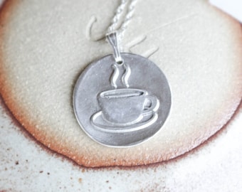 Coffe Cup Silver necklace , Silver Coffee Pendant , Fine silver  Cup , Coffee Cup pendant , .999 Silver, Minimalist , For the love of coffee