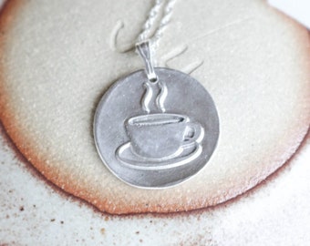 Coffe Cup Silver necklace , Silver Coffee Pendant , Fine silver  Cup , Coffee Cup pendant , .999 Silver, Minimalist , For the love of coffee