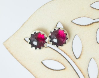 Garnet Post earrings , Sterling Silver Studs , Post Earrings 6mm Serrated setting , Garnet earnings , January Birthstone