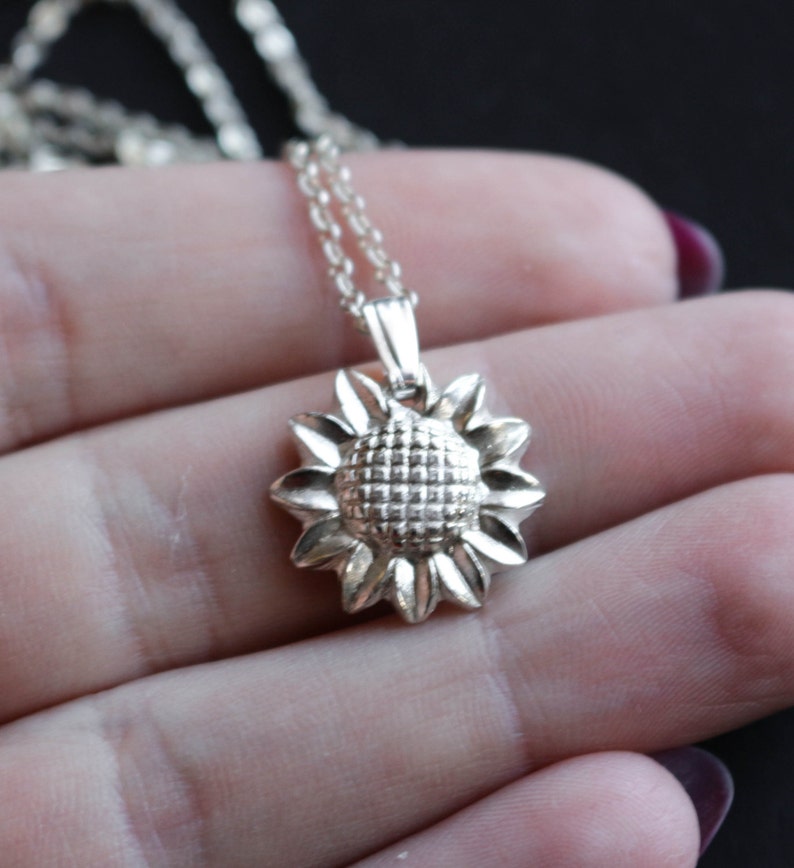 Silver Sunflower Necklace Sunflower Fine Silver Floral Etsy