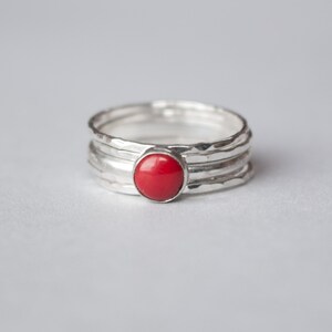 Red Coral Ring , Apple red Coral Ring , Coral Bright red ring , Sterling Silver ring , Red ring silver , Coral ring image 3