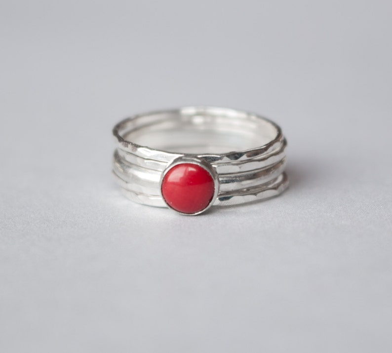 Red Coral Ring , Apple red Coral Ring , Coral Bright red ring , Sterling Silver ring , Red ring silver , Coral ring image 3