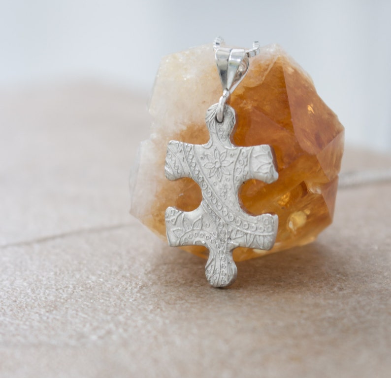 Puzzle Piece Silver Necklace , Autism Awareness , Silver Puzzle Pendant ...
