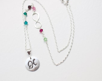 Family Birthstone necklace , Initial Infinity Birthstone Necklace , Birthstone necklace , Monogram , Birthstone jewelry , Mother's Day Gift