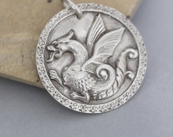 Drachen Halskette, Vatertagsgeschenk, unisex, Drachen Schmuck, Drachen Anhänger, Geschenk für Papa, Herren Halskette, Silber Drachen Halskette